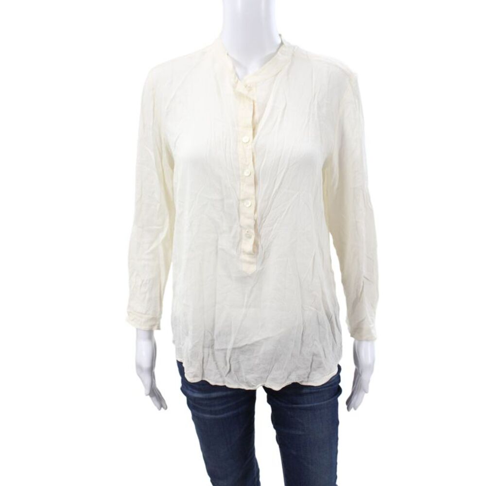 Stella McCartney Womens Silk Henley Long Sleeve Button Cuff Blouse Ivory Size L